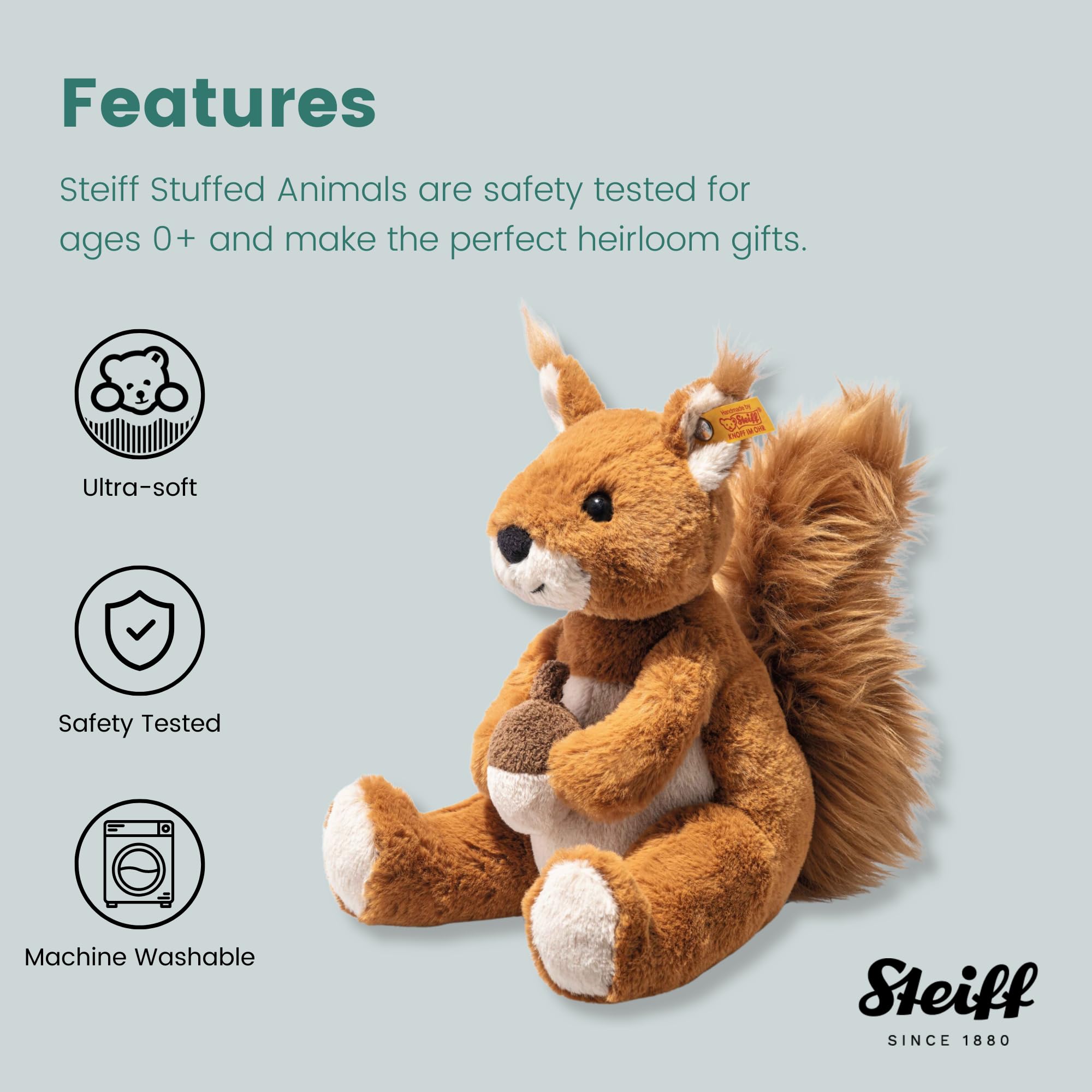 Steiff 045172 Soft Cuddly Friends Phil Eichhörnchen 20cm, rotbraun sitzend, Glazed Ginger