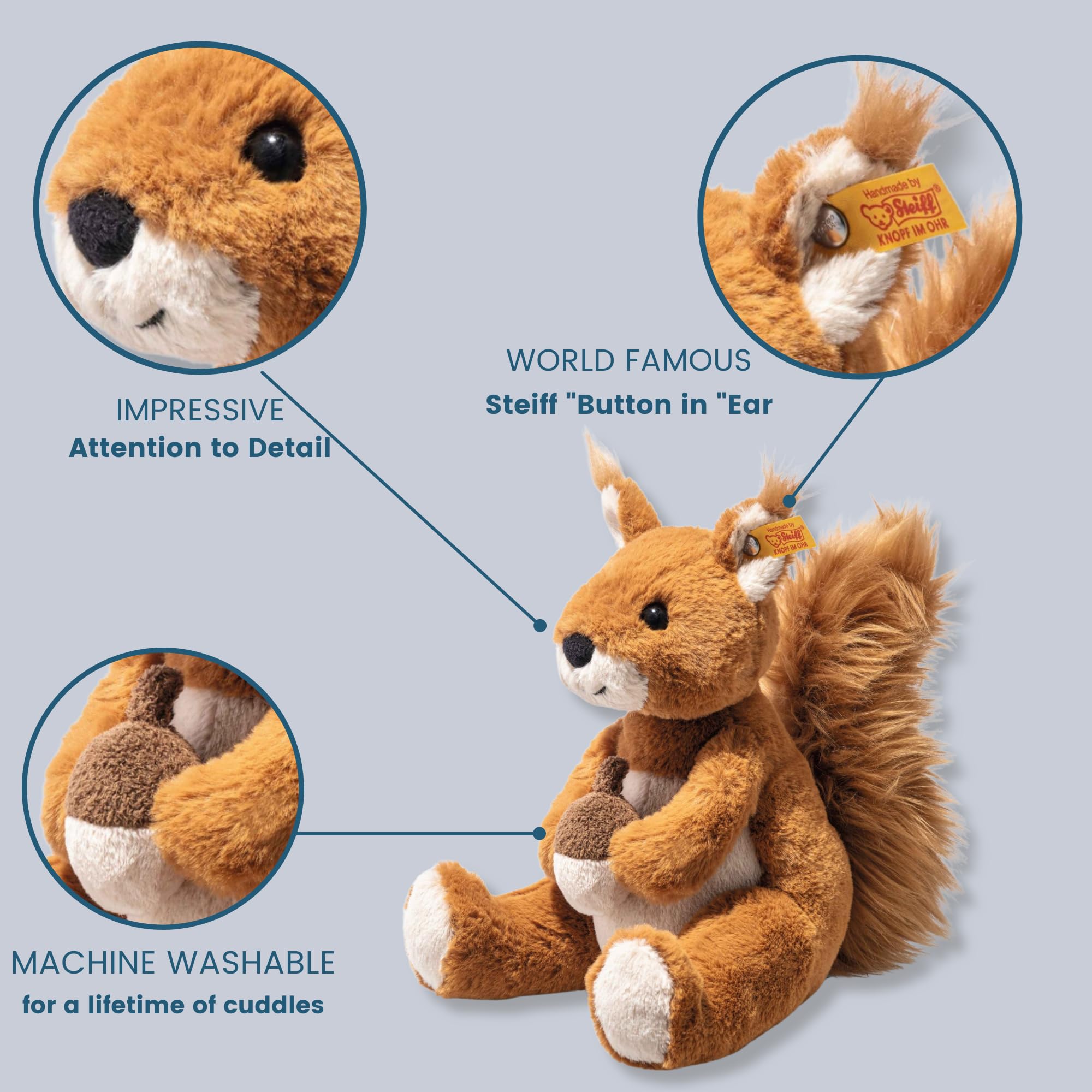 Steiff 045172 Soft Cuddly Friends Phil Eichhörnchen 20cm, rotbraun sitzend, Glazed Ginger