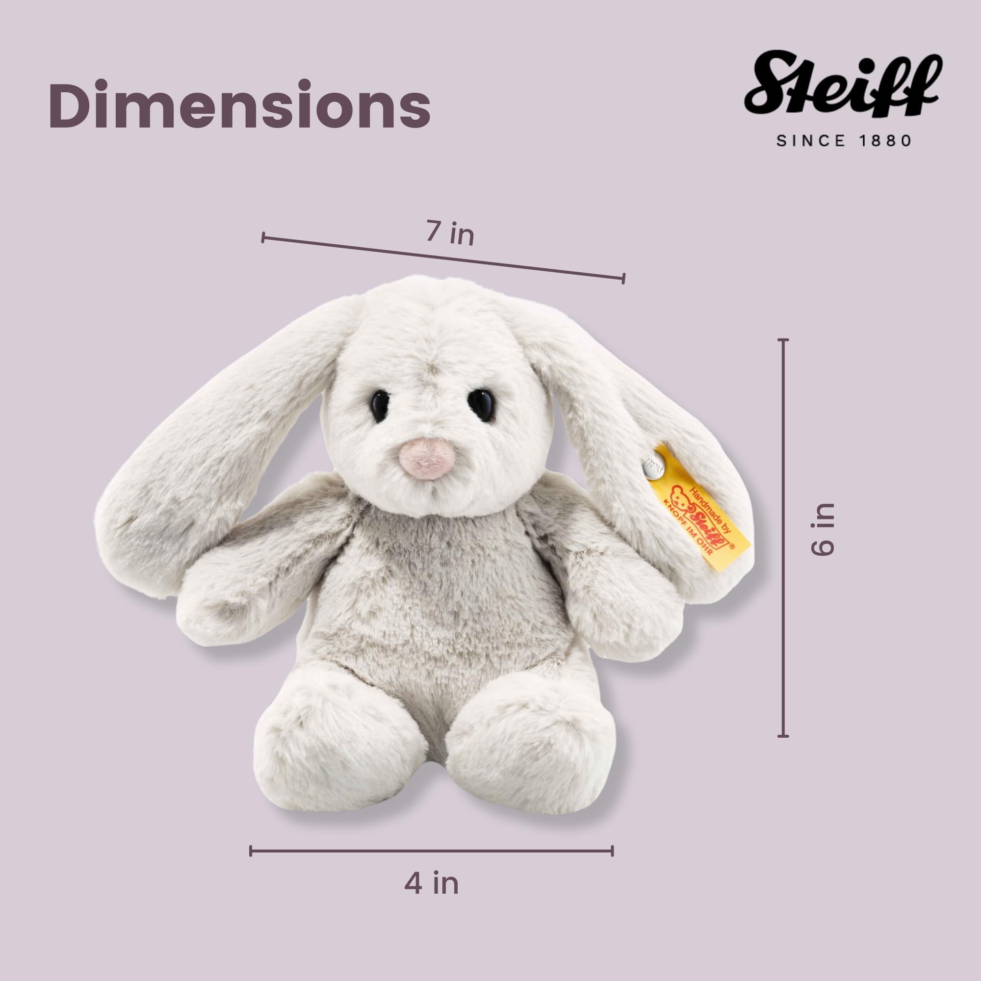 Steiff Hoppie Hase 18 cm hellgrau, Plüschtier Hase mit Schlappohren, Soft Cuddly Friends, flauschiges Stofftier zum Kuscheln und Spielen