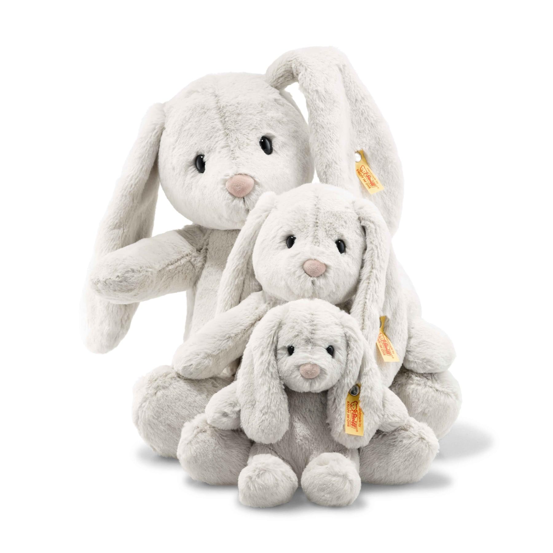 Steiff Hoppie Hase 18 cm hellgrau, Plüschtier Hase mit Schlappohren, Soft Cuddly Friends, flauschiges Stofftier zum Kuscheln und Spielen